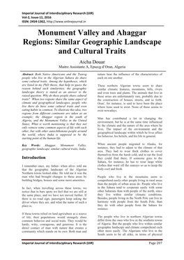 Monument Valley and Ahaggar Regions: Similar Geographic Landscape and Cultural Traits