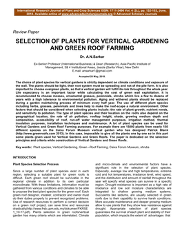 Selection of Plants for Vertical Gardening and Green Roof Farming