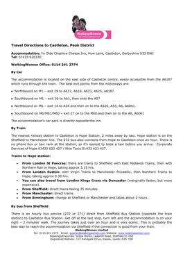 Travel Directions to Castleton, Peak District