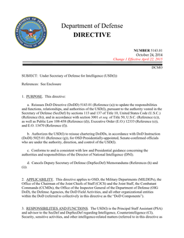 Dod Directive 5143.01, October 24, 2014