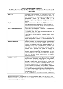 UNESCO Project Sheet (DRRTIU) Building Model for Disaster Resilient Cities in Indonesia: Tsunami Hazard 2014-2016