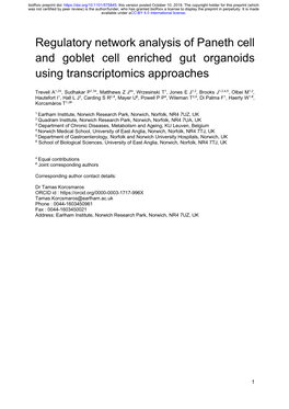 Regulatory Network Analysis of Paneth Cell and Goblet Cell Enriched Gut Organoids Using Transcriptomics Approaches