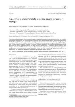 An Overview of Microtubule Targeting Agents for Cancer Therapy Arh Hig Rada Toksikol 2019;70:160-172 160