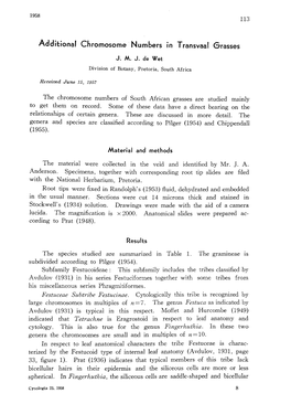 Additional Chromosome Numbers in Transvaal Grasses JMJ