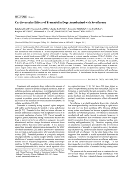 Cardiovascular Effects of Tramadol in Dogs Anesthetized with Sevoflurane