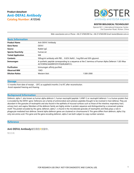 Datasheet A10546 Anti-DEFA1 Antibody