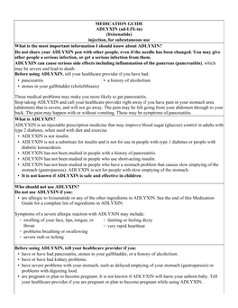 MEDICATION GUIDE ADLYXIN (Ad-LIX-In) (Lixisenatide) Injection