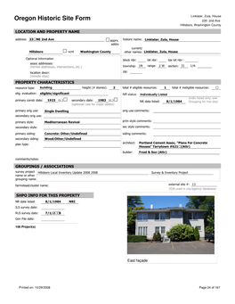 Oregon Historic Site Form 230 2Nd Ave Hillsboro, Washington County LOCATION and PROPERTY NAME