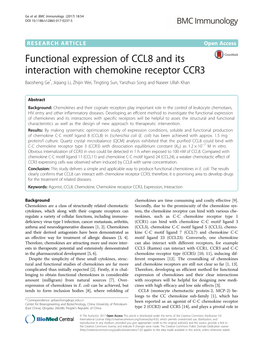 Functional Expression of CCL8 and Its Interaction with Chemokine Receptor CCR3 Baosheng Ge*, Jiqiang Li, Zhijin Wei, Tingting Sun, Yanzhuo Song and Naseer Ullah Khan