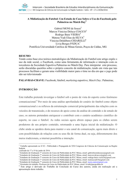 A Midiatização Do Futebol: Um Estudo De Caso Sobre O Uso Do Facebook Pelo Palmeiras No Match Day1