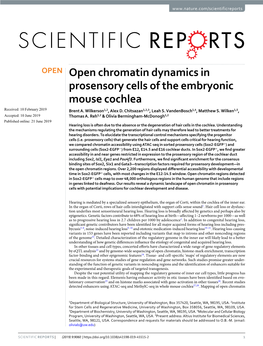 Open Chromatin Dynamics in Prosensory Cells of the Embryonic Mouse Cochlea Received: 10 February 2019 Brent A