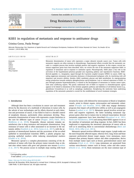 Kiss1 in Regulation of Metastasis and Response to Antitumor Drugs T ⁎ Cristina Corno, Paola Perego