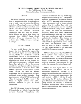 MPEG STANDARDS EVOLUTION and IMPACT on CABLE Dr