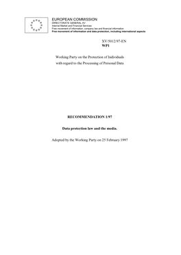 EUROPEAN COMMISSION XV/5012/97-EN WP1 Working Party on the Protection of Individuals with Regard to the Processing of Personal D