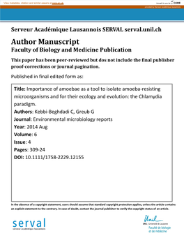 Author Manuscript Faculty of Biology and Medicine Publication