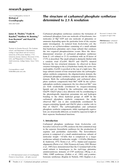 The Structure of Carbamoyl Phosphate Synthetase Determined to 2.1 A