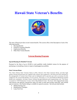 Hawaii State Veteran's Benefits