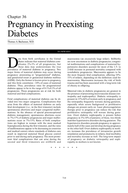 Pregnancy in Preexisting Diabetes Thomas A