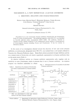 NOCARDICIN A, a NEW MONOCYCLIC P-LACTAM ANTIBIOTIC I