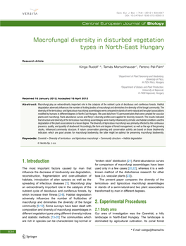 Macrofungal Diversity in Disturbed Vegetation Types in North-East Hungary