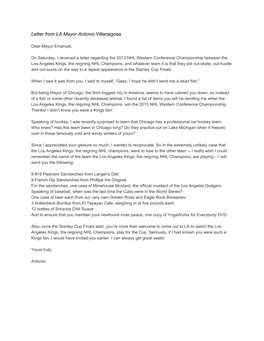 Letter from LA Mayor Antonio Villaraigosa