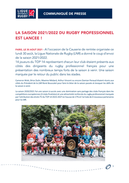 La Saison 2021/2022 Du Rugby Professionnel Est Lancee !