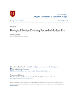 Biological Bodies: Defining Sex in the Modern Era Bethany G