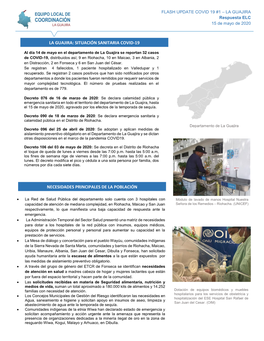 La Guajira: Situación Sanitaria Covid-19 Necesidades Principales De La