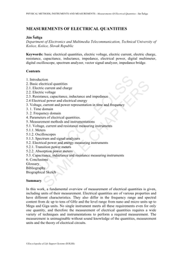 Measurements of Electrical Quantities - Ján Šaliga