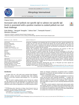 Increased Ratio of Pollock Roe-Specific Ige to Salmon Roe-Specific