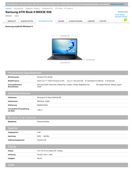 Samsung ATIV Book 9 900X3E K06 Druckversion Online Händler