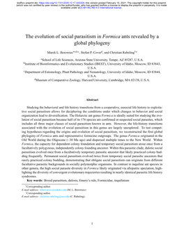 The Evolution of Social Parasitism in Formica Ants Revealed by a Global Phylogeny