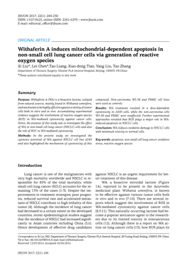 Withaferin a Induces Mitochondrial-Dependent Apoptosis