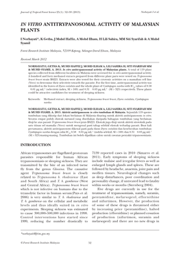 In Vitro Antitrypanosomal Activity of Malaysian Plants