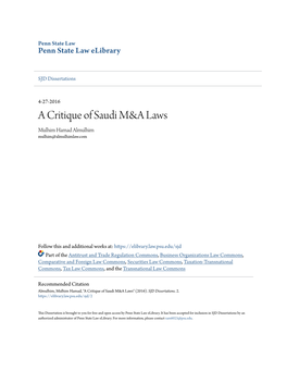 A Critique of Saudi M&A Laws