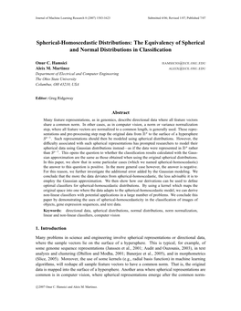 Spherical-Homoscedastic Distributions: the Equivalency of Spherical and Normal Distributions in Classiﬁcation