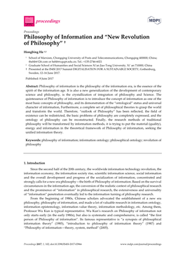 Philosophy of Information and “New Revolution of Philosophy” †