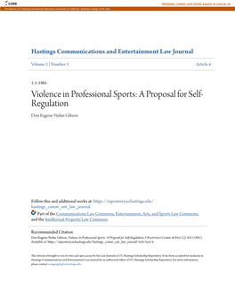Violence in Professional Sports: a Proposal for Self- Regulation Don Eugene-Nolan Gibson