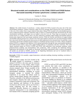 Structural Models and Considerations on the COA6, COX18 and COX20 Factors That Assist Assembly of Human Cytochrome C Oxidase Subunit II