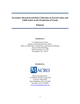 In-Country Research and Data Collection on Forced Labor and Child Labor in the Production of Goods