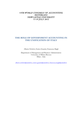 The Role of Government Accounting in the Unification of Italy