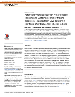 Insights from Dive Tourism in Territorial User Rights for Fisheries in Chile