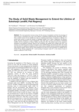 The Study of Solid Waste Management to Extend the Lifetime of Sukoharjo Landfill, Pati Regency