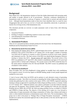 Syria Needs Assessment Progress Report January 2013 – June 2013