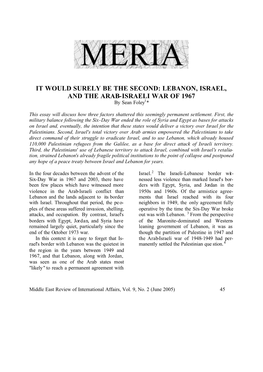 Lebanon, Israel and the Arab-Israeli War of 1967