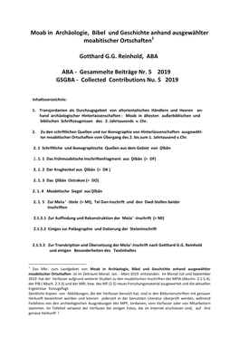 Moab in Archäologie, Bibel Und Geschichte Anhand Ausgewählter Moabitischer Ortschaften Gotthard G.G. Reinhold, ABA AB