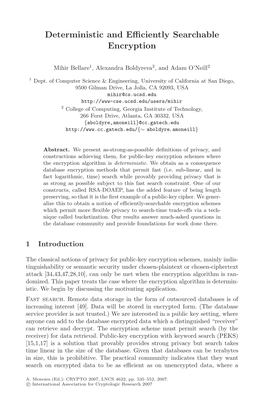 Deterministic and Efficiently Searchable Encryption