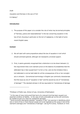 Draft Causation and Fairness in the Law of Tort S H Bailey* Introduction