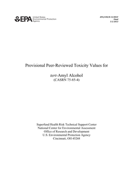 Provisional Peer-Reviewed Toxicity Values for Tert-Amyl Alcohol