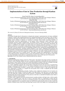 Implementation of Just in Time Production Through Kanban System